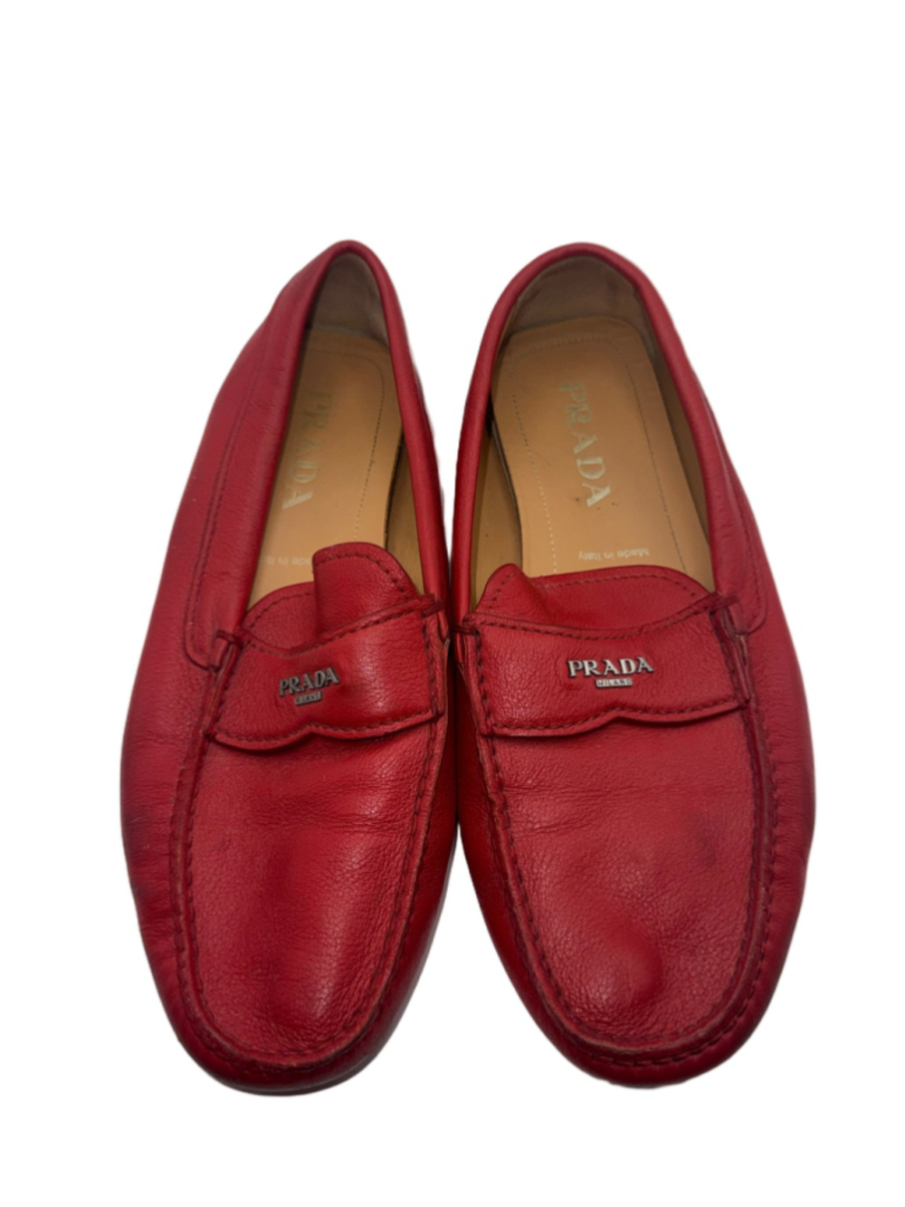 Prada Red Leather Driving Loafers Slip On Size 6 Made in Italy PRADA MILANO